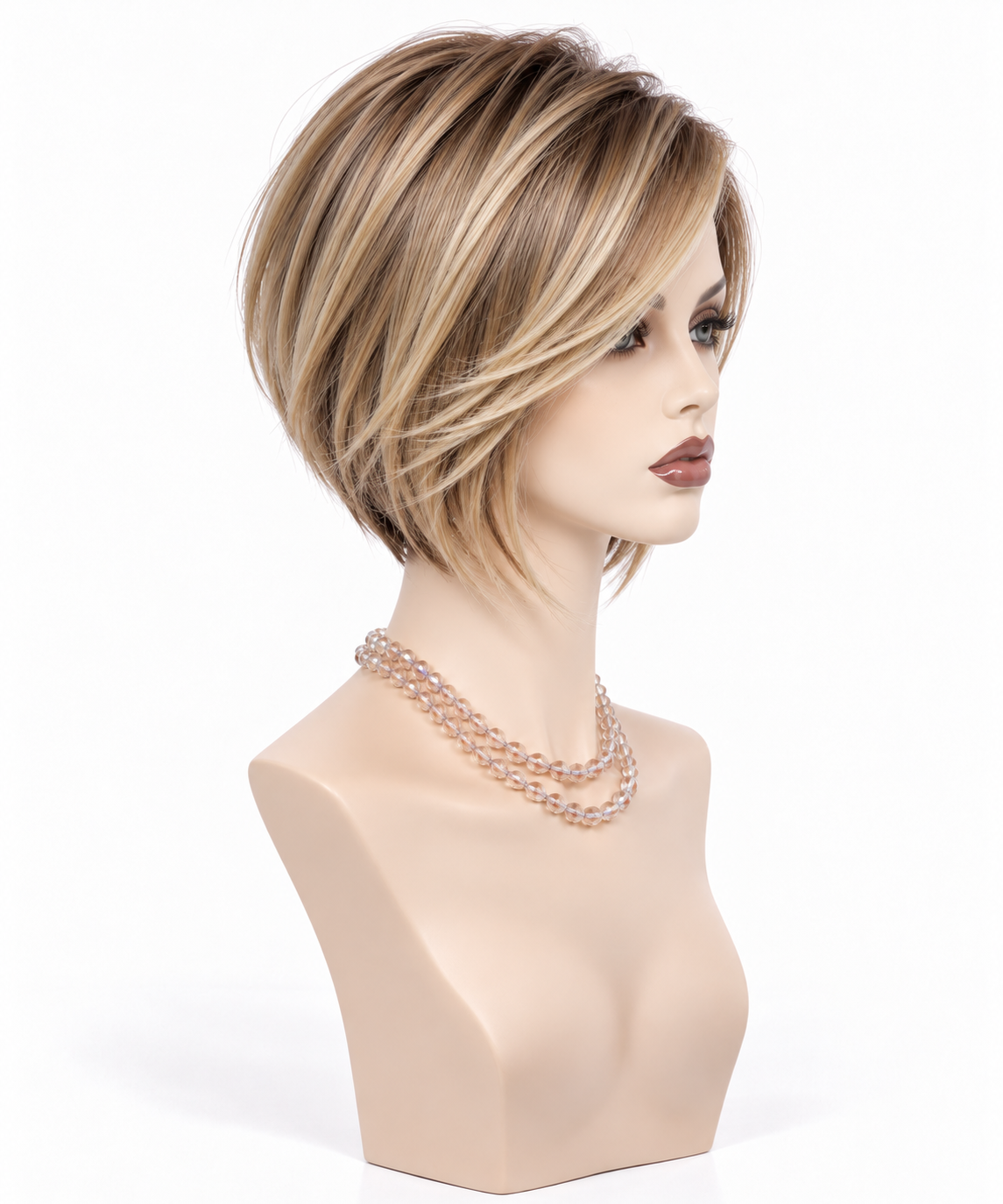 Digitally created side view of Cleo on a tall mannequin